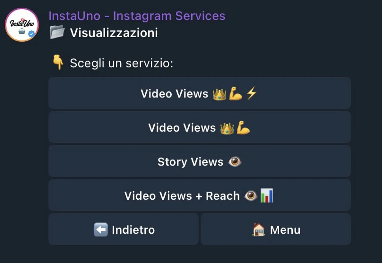 Schermata scelta del servizio Visualizzazioni sul bot InstaUno