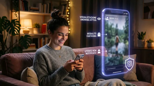 Telefono che mostra una storia Instagram in modalità anonima